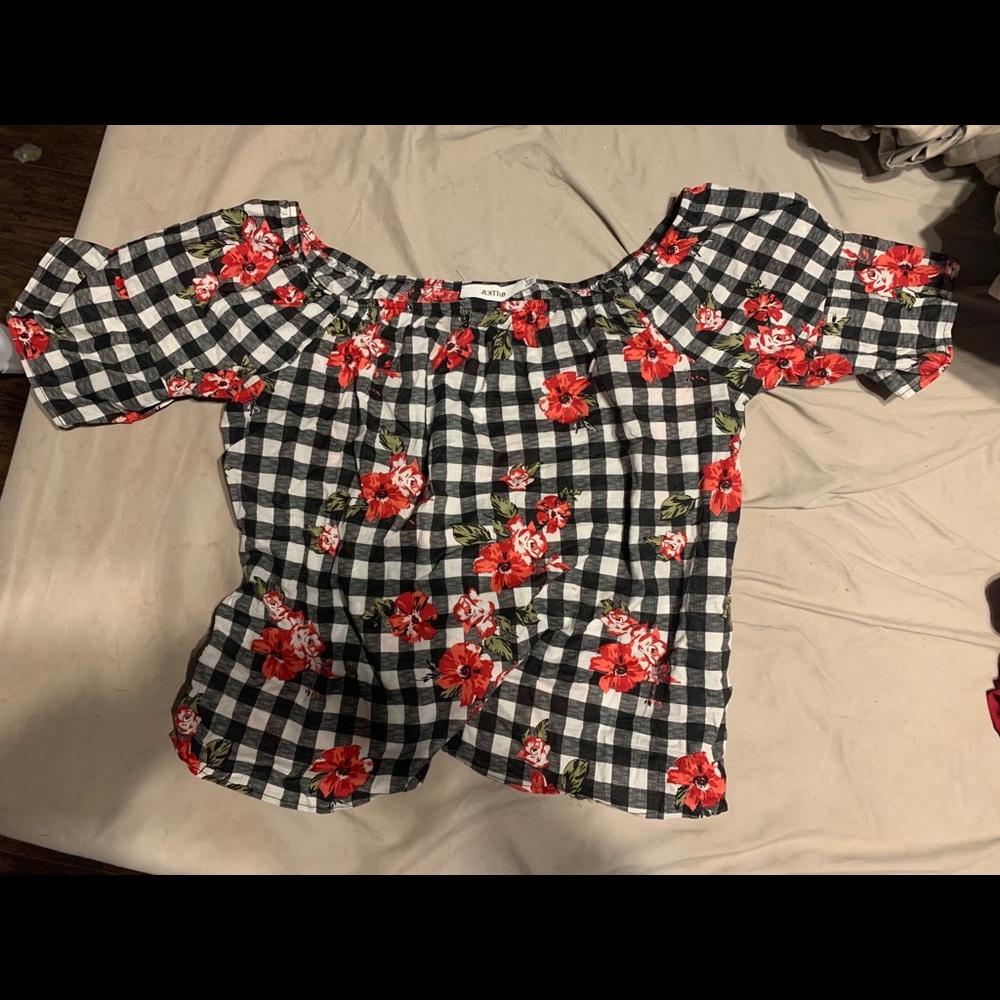 JustFab Gingham Short Sleeve Blouse XXL NWOT